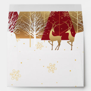 Gold Holiday Christmas Snowflakes - Red Trees Envelope