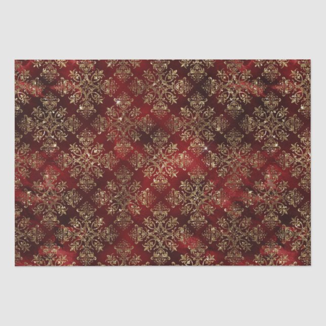 Gold Holiday Christmas Sparkle Elegant Damask  Tissue Paper (Front)