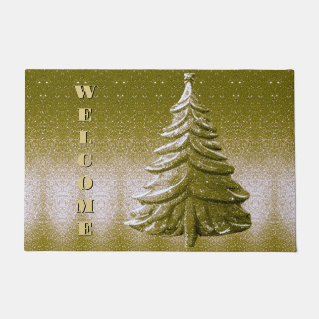 Gold Holiday Christmas Tree Doormat (Front)