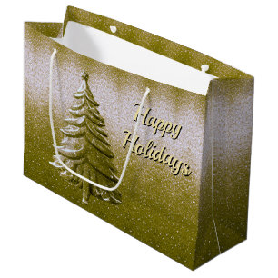 Gold Holiday Christmas Tree Gift Bag