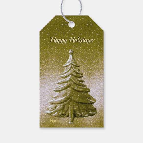 Gold Holiday Christmas Tree Gift Tag