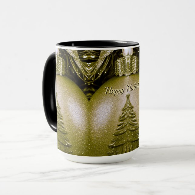Gold Holiday Christmas Tree Mug (Front Left)