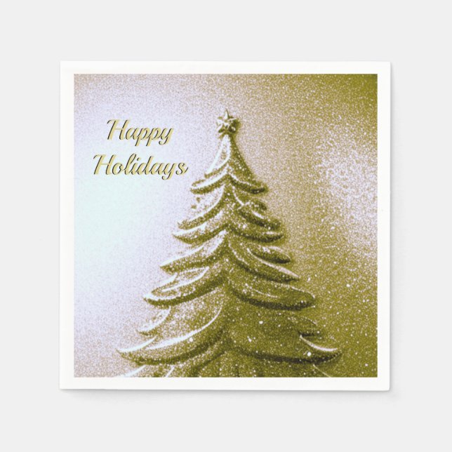 Gold Holiday Christmas Tree Paper Napkin (Front)