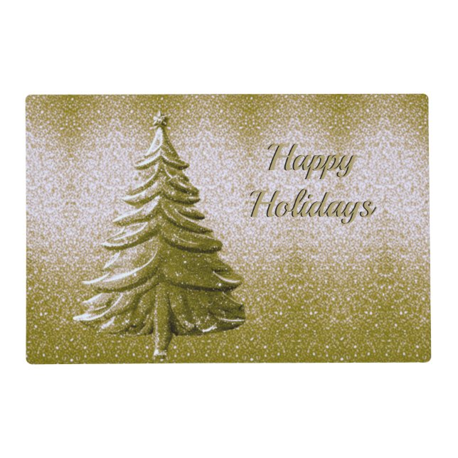 Gold Holiday Christmas Tree Paper Placemat (Front)