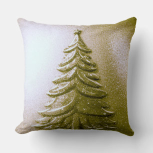 Gold Holiday Christmas Tree Throw Pillow