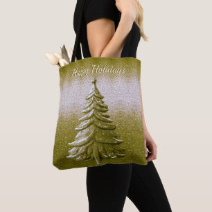 Gold Holiday Christmas Tree Tote Bag