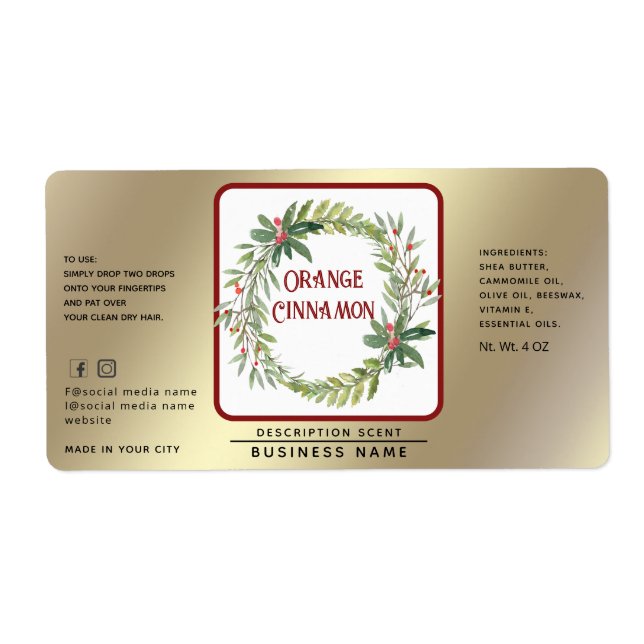 Gold Holiday holly wreath simple product  Label (Front)