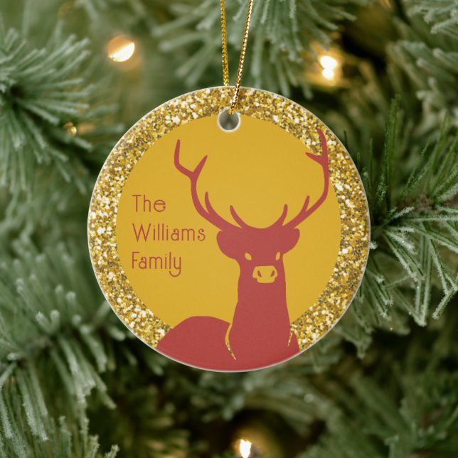 Gold Holiday Monogram Sparkling Parties Re Ceramic Ornament (Tree)