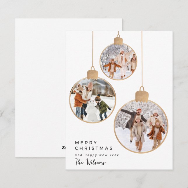 Gold Holiday Ornament Foil Christmas Card (Front/Back)