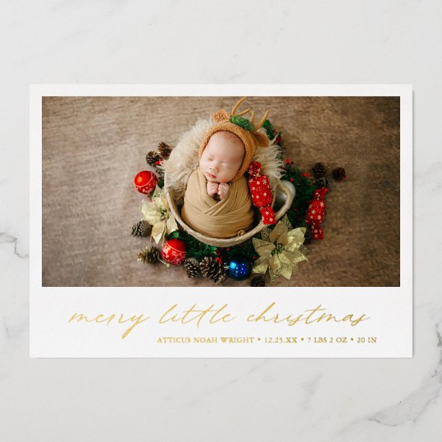 Gold Holiday Photo Christmas Birth Announcement (Front)