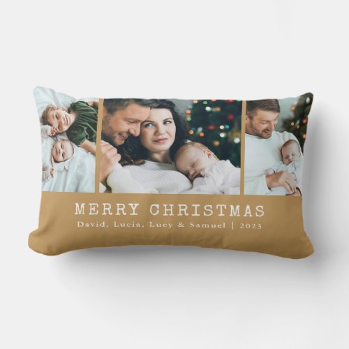 Gold Holiday Photo Throw Pillow