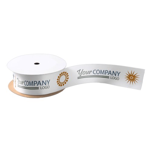 Gold Holiday Snowflake Branded Business Logo Satin Ribbon