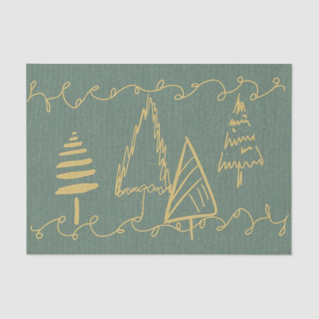 Gold Holiday Trees Tissue Paper (Front)