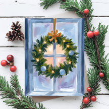 Gold Holiday Wreath Watercolor Holiday Postcard