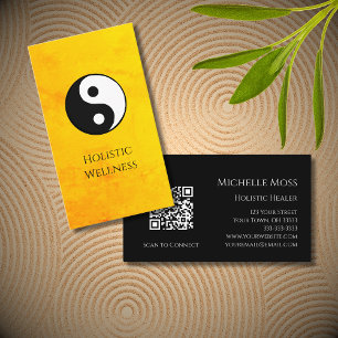 Gold Holistic Wellness Yin Yang Symbol QR code Business Card