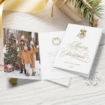 Gold Holly Berry Bouquet Romantic Christmas Photo Holiday Card<br><div class="desc">This Christmas photo folded card features elegant and romantic swirly calligraphy lettering with a winter holly berry bouquet and a photo inside. For more advanced customization of this design,  please click the BLUE DESIGN TOOL BUTTON above!</div>