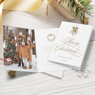 Gold Holly Berry Bouquet Romantic Christmas Photo Holiday Card