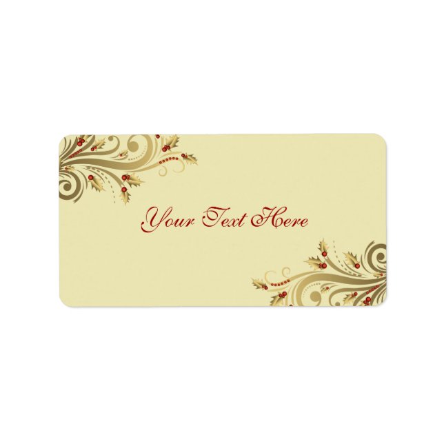 Gold Holly Flourish Christmas Address Label (Front)