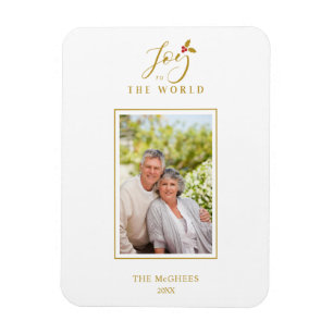 Gold Holly Minimalist Chic Christmas Photo Family Magnet