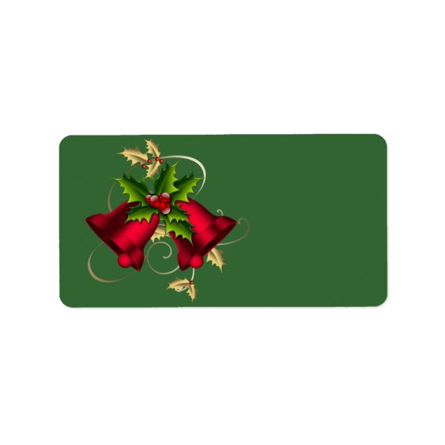 Gold Holly Red Bells Green Christmas Labels (Front)