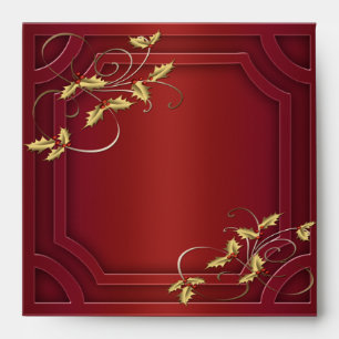Gold Holly Red Christmas Envelopes