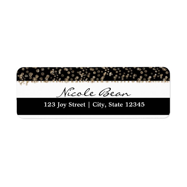 Gold Hollywood Black & White Stripes Address Label (Front)