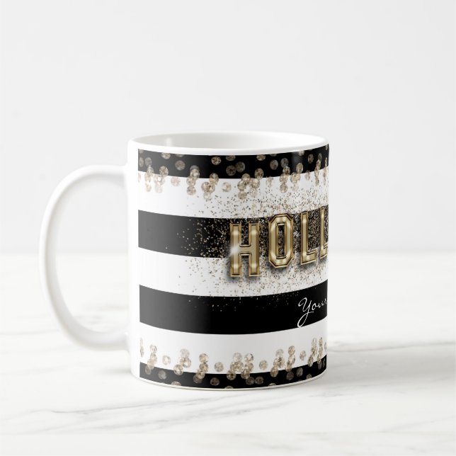 Gold Hollywood Black & White Stripes Coffee Mug (Left)