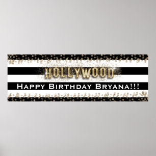 Gold Hollywood Black & White Stripes Custom Banner Poster
