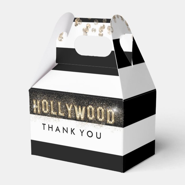 Gold Hollywood Black & White Stripes Favor Boxes (Front Side)
