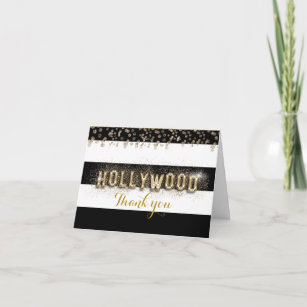 Gold Hollywood Black & White Stripes Fold Card