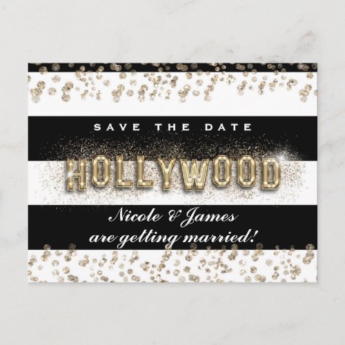 Gold Hollywood Black  White Stripes Postcard