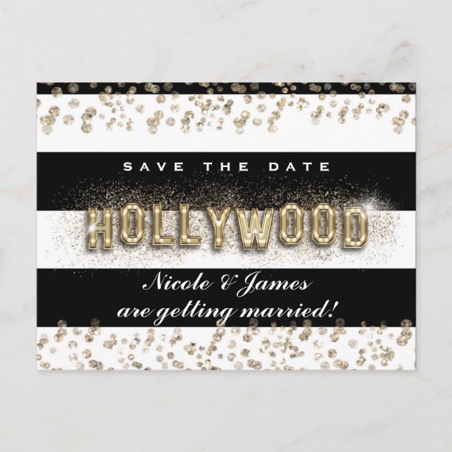 Gold Hollywood Black & White Stripes Postcard (Front)