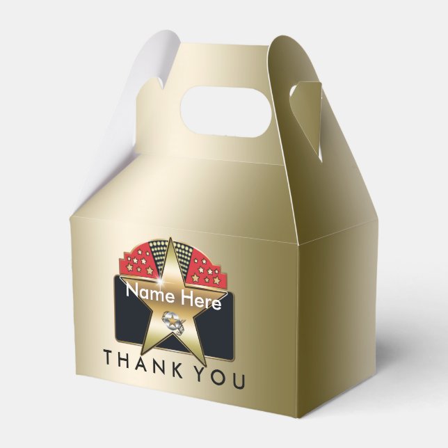 Gold Hollywood CUSTOM Birthday Party Favor Boxes (Front Side)