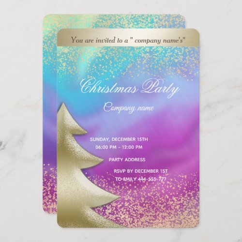 Gold holographic luxury corporate Christmas party Invitation