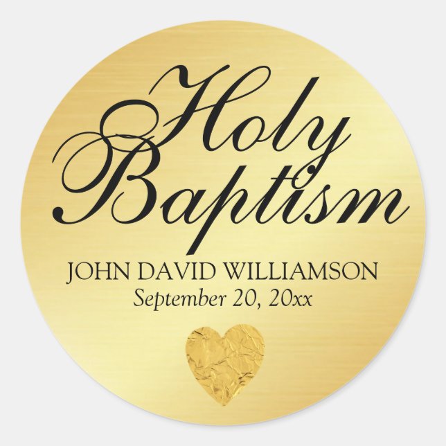 Gold Holy Baptism Sticker Seal with Heart (Front)