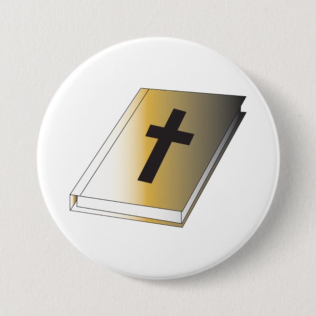 Gold Holy Bible with Black Cross Religious Button (Front)