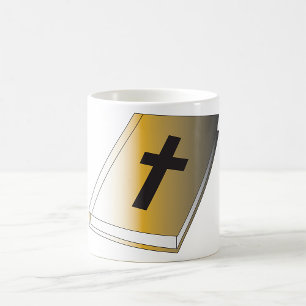 Gold Holy Bible with Black Cross Religious Coffee Mug