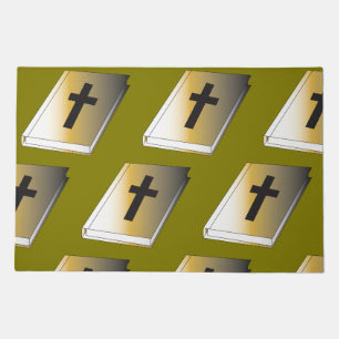 Gold Holy Bible with Black Cross Religious Doormat
