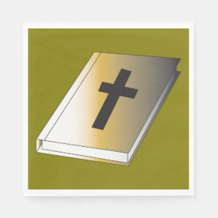 Gold Holy Bible with Black Cross Religious Napkins