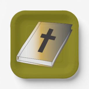 Gold Holy Bible with Black Cross Religious Paper Plates