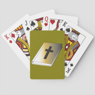 Gold Holy Bible with Black Cross Religious Poker Cards