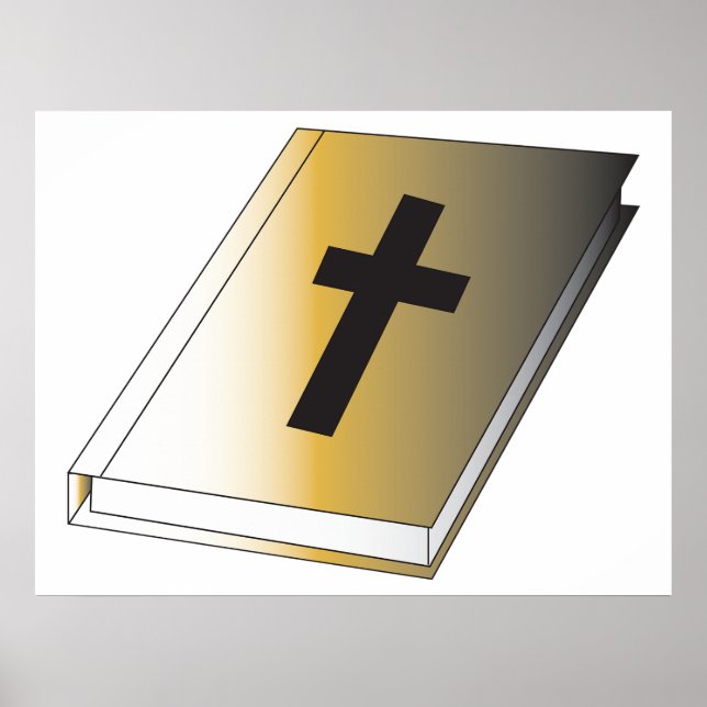 Gold Holy Bible with Black Cross Religious Poster (Front)