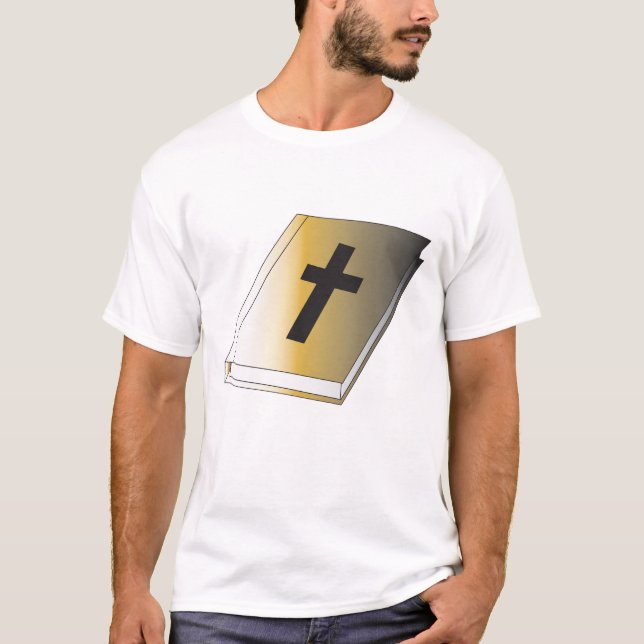 Gold Holy Bible with Black Cross Religious T-Shirt (Front)