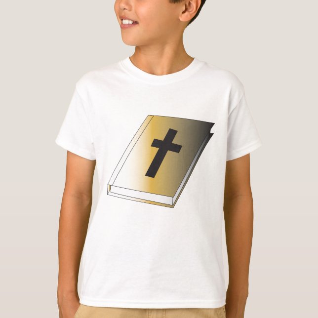 Gold Holy Bible with Black Cross Religious T-Shirt (Front)