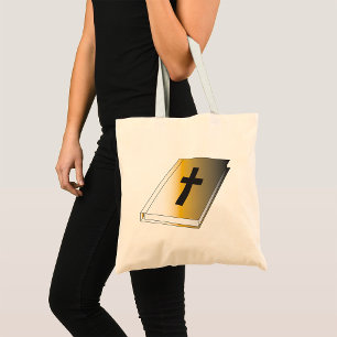 Gold Holy Bible with Black Cross Religious Tote Bag