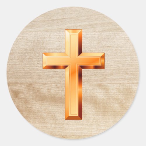 Gold Holy Christian Cross Wooden Texture Sticker