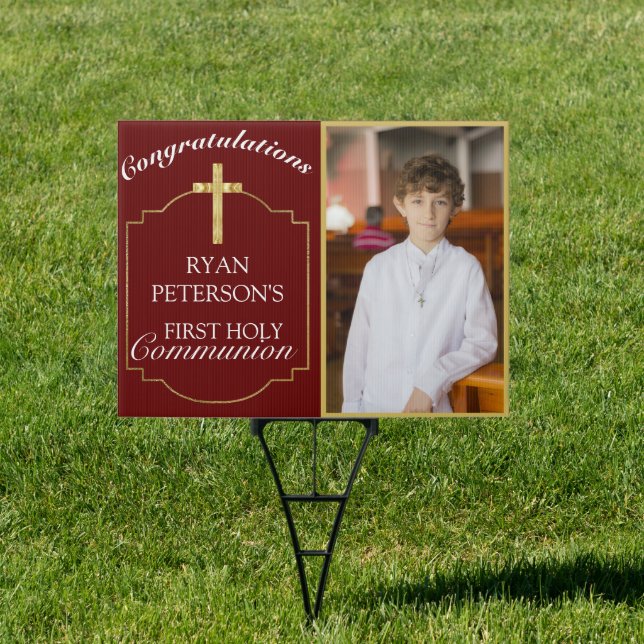 Gold Holy Communion Congratulations Photo Yard Sign (Insitu)