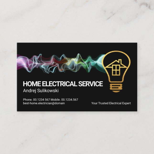 Gold Home Bulb Electrified Lightning Charge  Business Card (Front)
