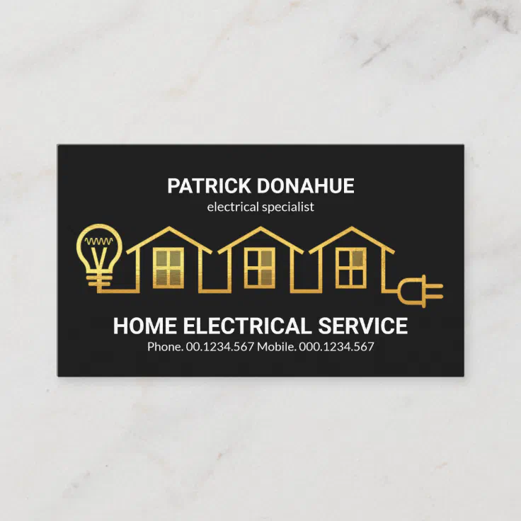 Gold Home Circuit Wiring Electrical Contractor Business Card 