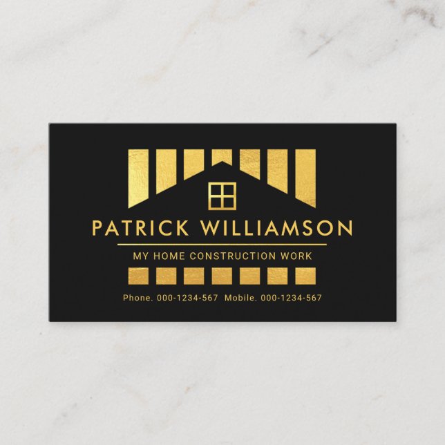 Gold Home Construction Piling Work Business Card (Front)